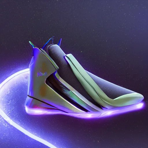 Prompt: : alien futuristic nike shoe,hyper detailed art station  parabolic lighting contest winners unrealengine trending on artstation,cinematic, hyper realism, high detail, octane render, 8k