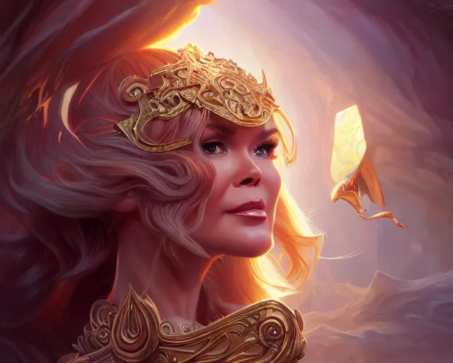 Image similar to product photography inspired by amanda holden, deep focus, d & d, fantasy, intricate, elegant, highly detailed, digital painting, artstation, concept art, matte, sharp focus, illustration, hearthstone, art by artgerm and greg rutkowski and alphonse mucha