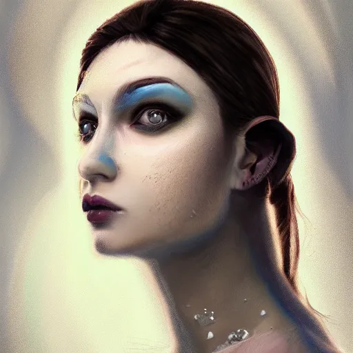 Prompt: ice face fractal portrait of a woman, inspired by mandy jurgens, face accessories, light make up, 4 k, high detailed, illustration