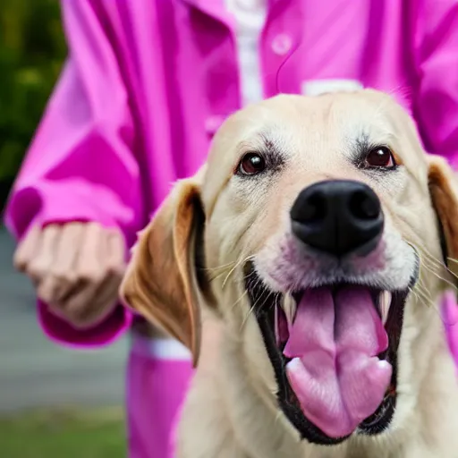 Image similar to a dog with a pink lab coat, stock photo