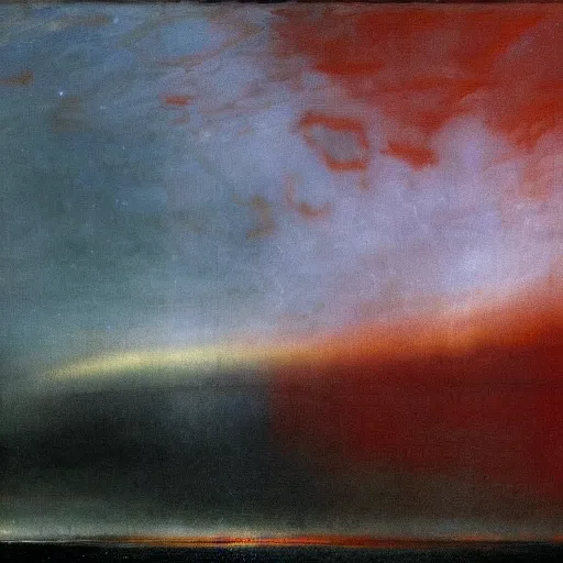 Image similar to the epic abstract painting'blue arctic void with black and red aurora borealis above a large herd of tiny walruses ', by caspar david friedrich!!!, by rothko!!!, stunning masterpiece, trending on artstation