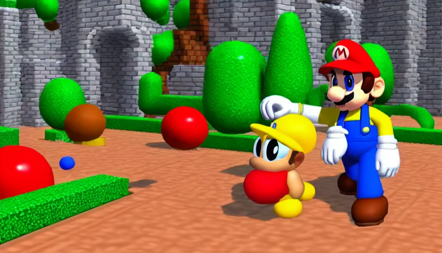 Prompt: Michael Jackson in Super Mario 64 for the Nintendo 64, Hd, upscaled, 8k, 90s aesthetic