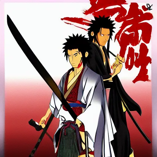 Image similar to samurai Champloo Samuel Jackson samurai walking with shiefed katana, in style of samurai Champloo anime