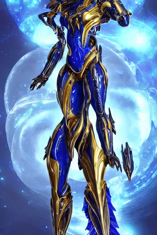 Image similar to intricate high detail elegant beautiful stunning quality cosmic huge goddess giantess hot female warframe anthro mecha female dragon, gold body, sleek metal ears, sleek eyes, smooth blue skin, sleek gold armor, bigger than galaxy, epic proportions, epic scale, epic size, warframe destiny art, furry, dragon art, goddess, giantess, furaffinity, octane