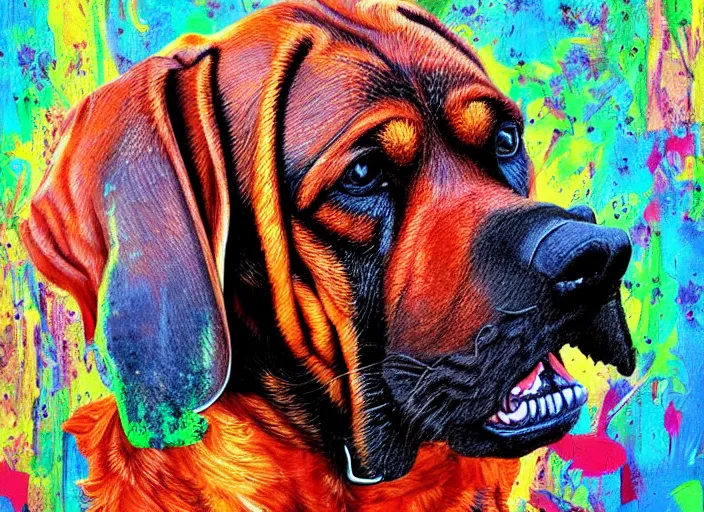 Prompt: a masterpiece painting of a bloodhound, in the style of artur bordalo, digital art, muted colors