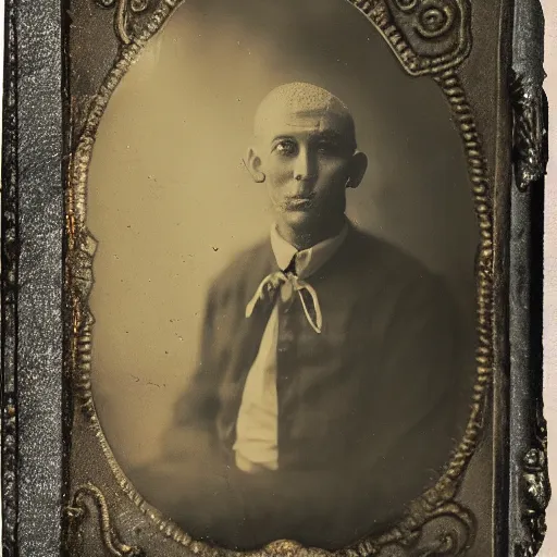 Image similar to tintype of a man with a pumpkin head