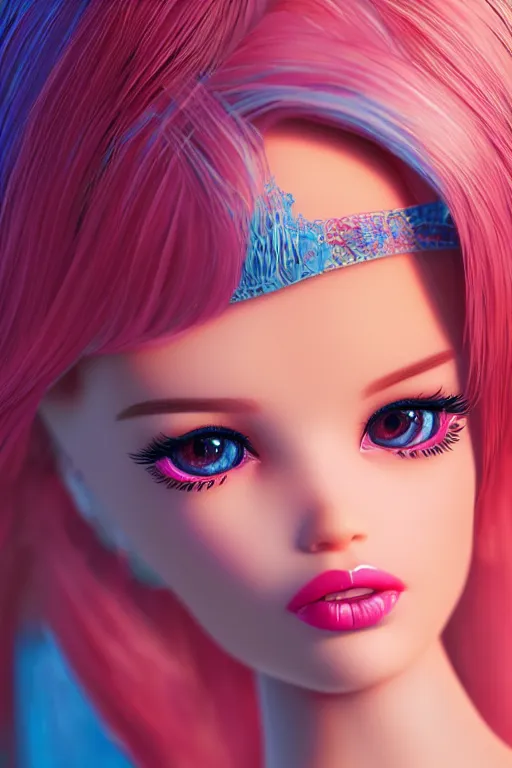 Image similar to The cutest barbie doll, vivid colors, high details, cinematic, 8k resolution, beautiful detailed, photorealistic, digital painting, artstation, concept art, smooth, sharp focus, illustration, fantasy background, artstation trending, octane render, unreal engine