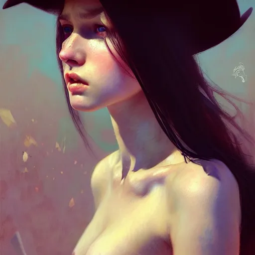 Prompt: young angry woman, beautiful girl, full body, no hair, cowboy hat, realistic, serov, surikov, vasnetsov, repin, kramskoi, insanely detailed, charlie bowater, tom bagshaw, high resolution, octane rendered, unreal engine, illustration, trending on artstation, masterpiece, 8 k