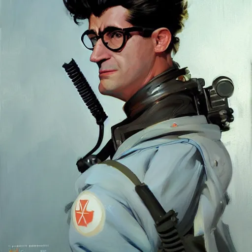 Image similar to greg manchess portrait painting of armored ghostbuster egon spengler as overwatch character, medium shot, asymmetrical, profile picture, organic painting, sunny day, matte painting, bold shapes, hard edges, street art, trending on artstation, by huang guangjian and gil elvgren and sachin teng