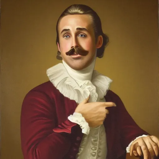 Image similar to portrait of ryan gosling as a 1 8 th century french aristocrat, large mustache,