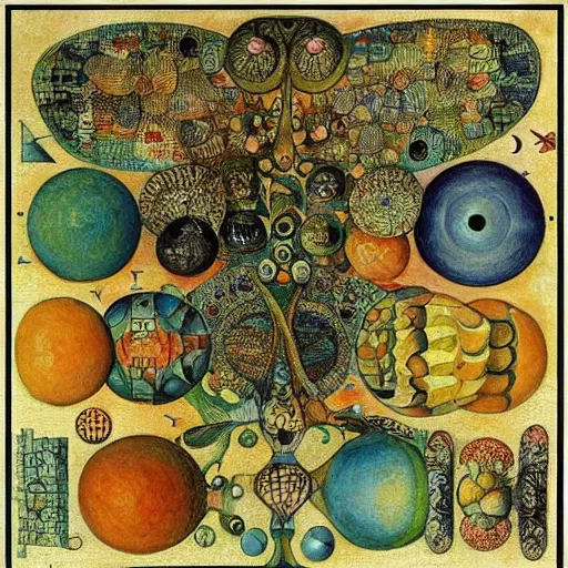 Image similar to complex mathematical equations, inspired by bosch, klimt, klee, durer. mathematical paradise, detailed beautiful tiny animals, handwritten equation heaven, calligraphy formula, detailed beautiful tiny plants, 3 d platonic solids, elegant intricate diagrams, beautiful equations, oil paint, color, hyperrealistic, detailed, on loan from louvre, masterpiece