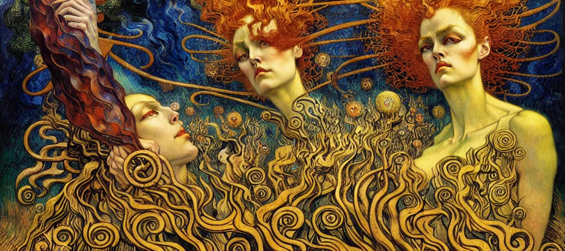 Image similar to Divine Chaos Engine by Karol Bak, Jean Delville, William Blake, Gustav Klimt, and Vincent Van Gogh, symbolist, visionary