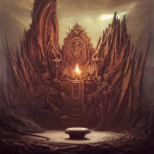 Image similar to the throne of severity, cold | highly detailed matte painting, hyperrealistic, very intrincate | cinematic lighting, award - winning | by rachel ruysch, giger, beksinski and bocklin | by austin osman spare and william blake, trending on artstation, cgsociety, official art, octane.