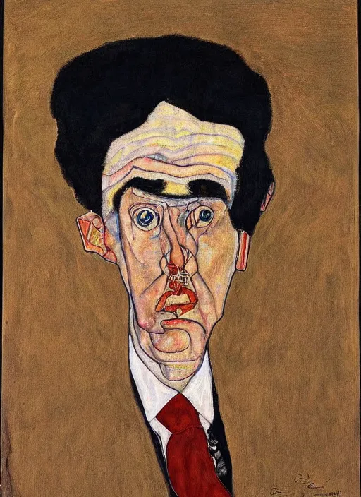 Image similar to Portrait of a sad Donald Trump by Egon Schiele