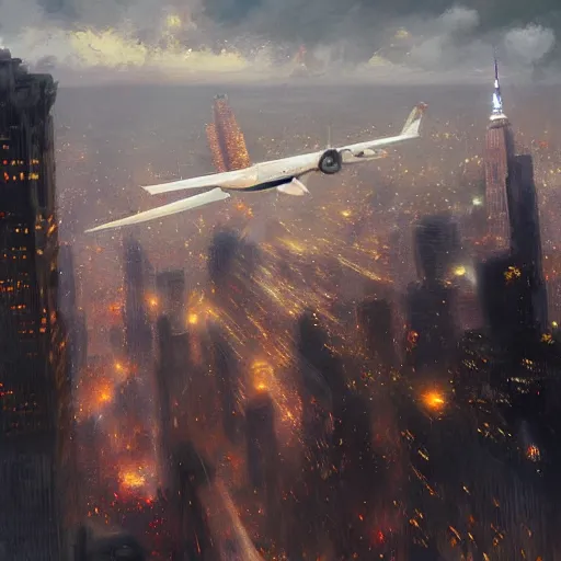 Image similar to a plane bombing the city of new york by greg rutkowski