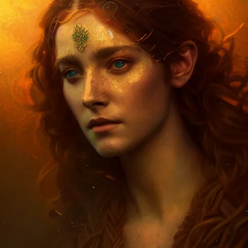 Image similar to majestic gracious regal goddess persephone portrait, ancient greece, elysium, atmospheric lighting, painted, intricate, volumetric lighting, beautiful, rich deep colours masterpiece, golden hour, sharp focus, ultra detailed, by leesha hannigan, ross tran, thierry doizon, kai carpenter, ignacio fernandez rios