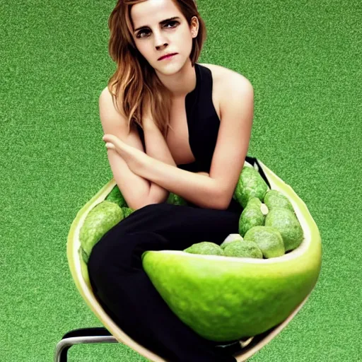 Image similar to emma watson as an avocado chair