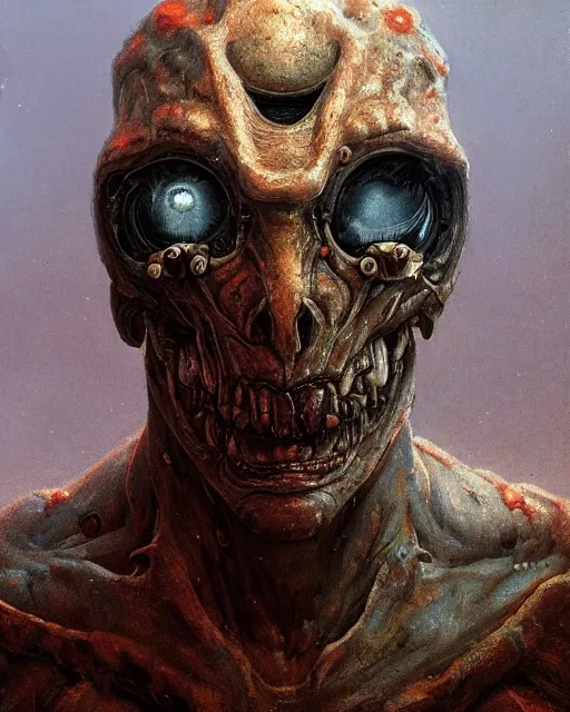 Image similar to portrait of a strogg cyborg from quake 2, by beksinski, trending on artstation, 4 k,
