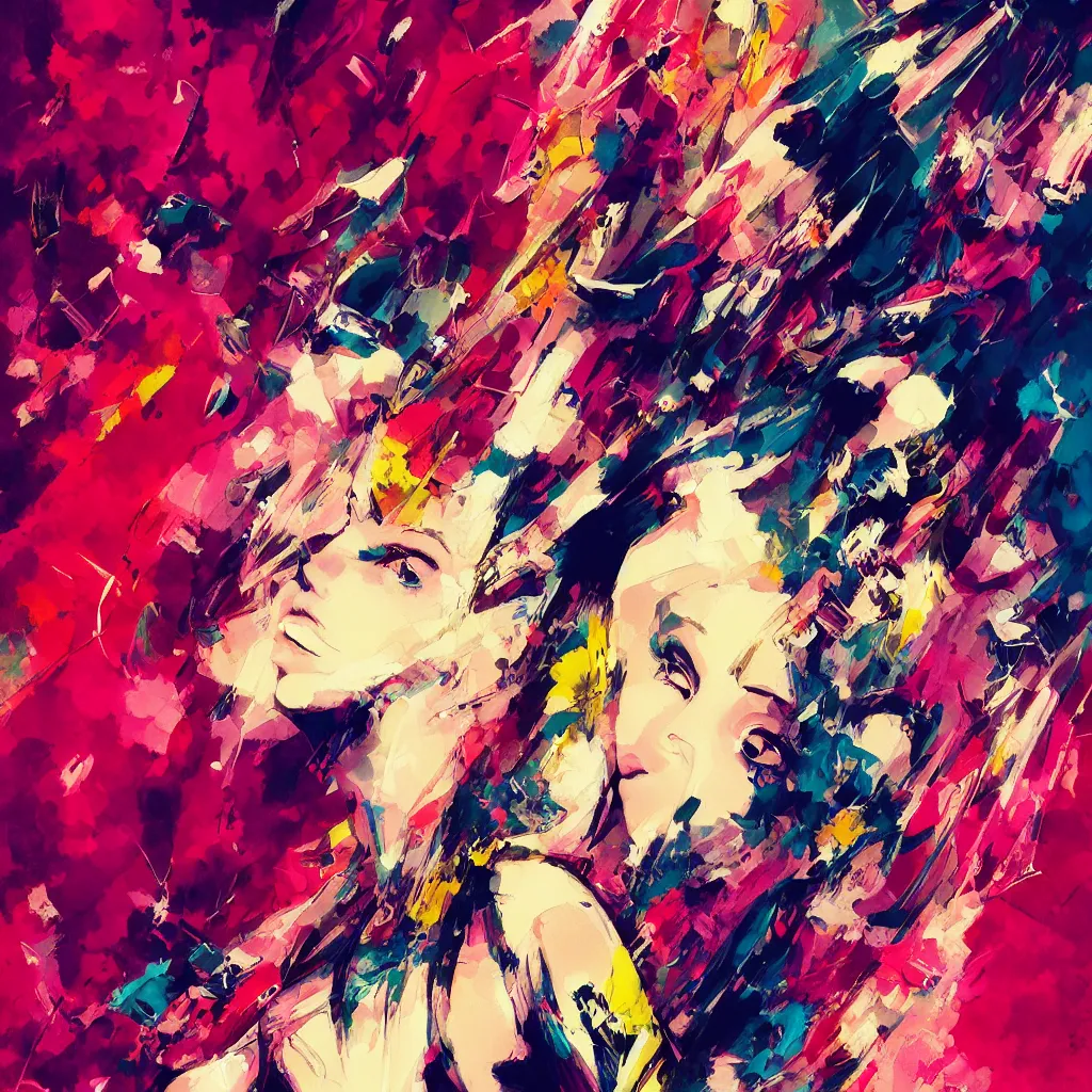 Prompt: an ultra detailed beautiful painting of a stylish woman with colorful haute couture dress, concert poster, retro, yoji shinkawa, conrad roset, greg rutkowski