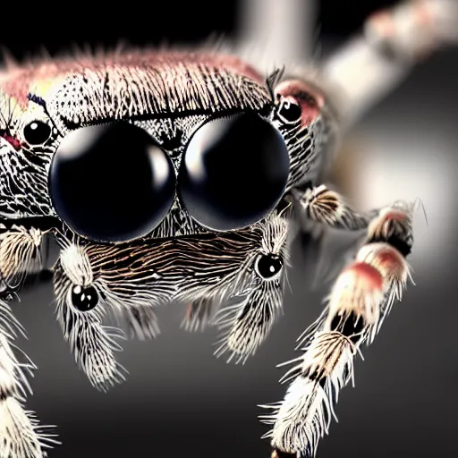 Prompt: A jumping spider wearing a cute little hat, 4k, 8k, unrealengine, HDR