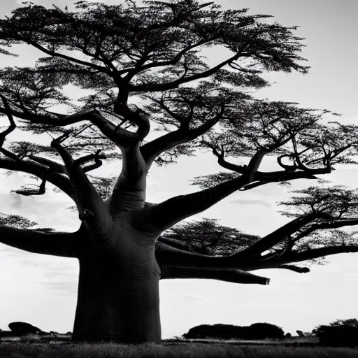Image similar to a baobab tree, award winning black and white photography