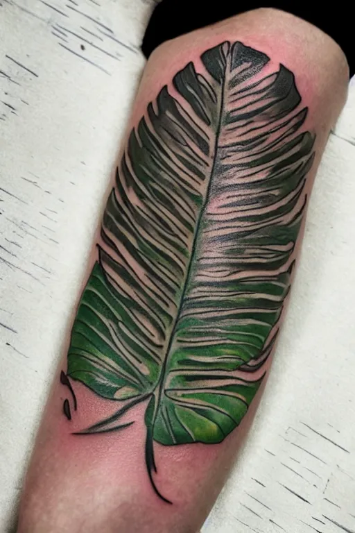 Image similar to tattoo of a monsters deliciosa leaf and a alocasia zebrina leaf