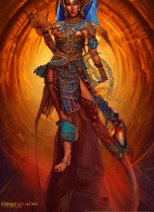 Image similar to sekmet egyptian inspired, ultra detailed fantasy, dndbeyond, bright, colourful, realistic, dnd character portrait, full body, pathfinder, pinterest, art by ralph horsley, dnd, rpg, lotr game design fanart by concept art, behance hd, artstation, deviantart, hdr render in unreal engine 5