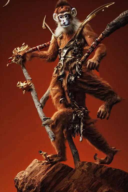 Image similar to monkey king photorealistic cosmic survival, 孫 悟 空 sun wukong, sci fi, painted by craig mullins, designed by sawoozer, akitipe studios, cone, bolt, worm, hog, mud