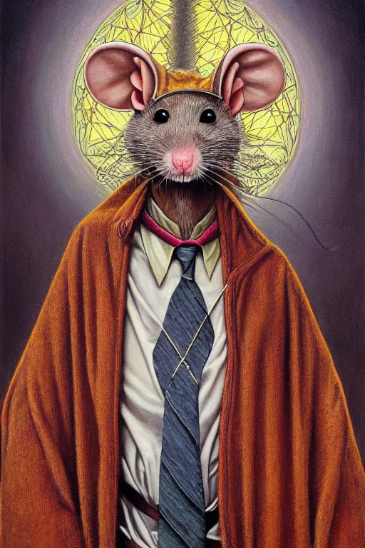 Prompt: classic oil painting, an anthropomorphic rat dressed as a medieval librarian, comfy, highly detailed, digital illustration, concept art, smooth, sharp focus, art by alex grey and james gurney