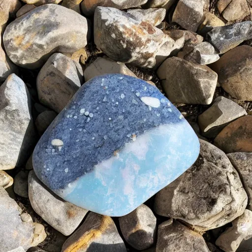 Prompt: a rock with with bluecrystlas and backcrytals and white crystals and marble