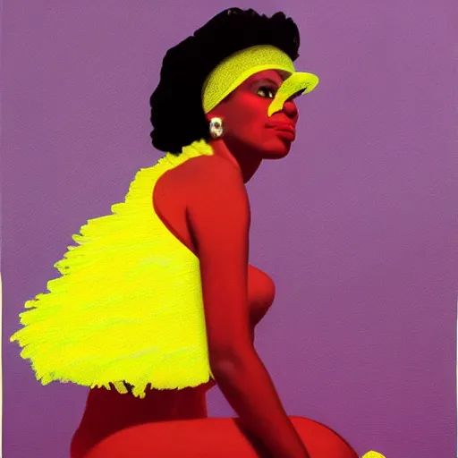 Image similar to african american woman wearing a yellow tutu, portrait artwork by david hockney airbrush and jack vettriano h 6 4 0