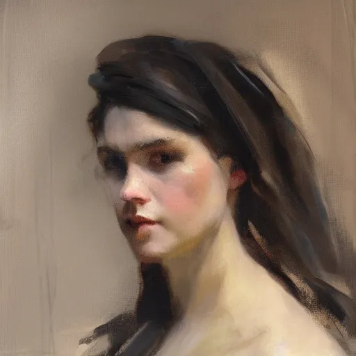 Prompt: loose portrait of a sad fragile beautiful girl covered in fabric, wet drapery, greek, alla prima, oil painting, by sargent and john larriva