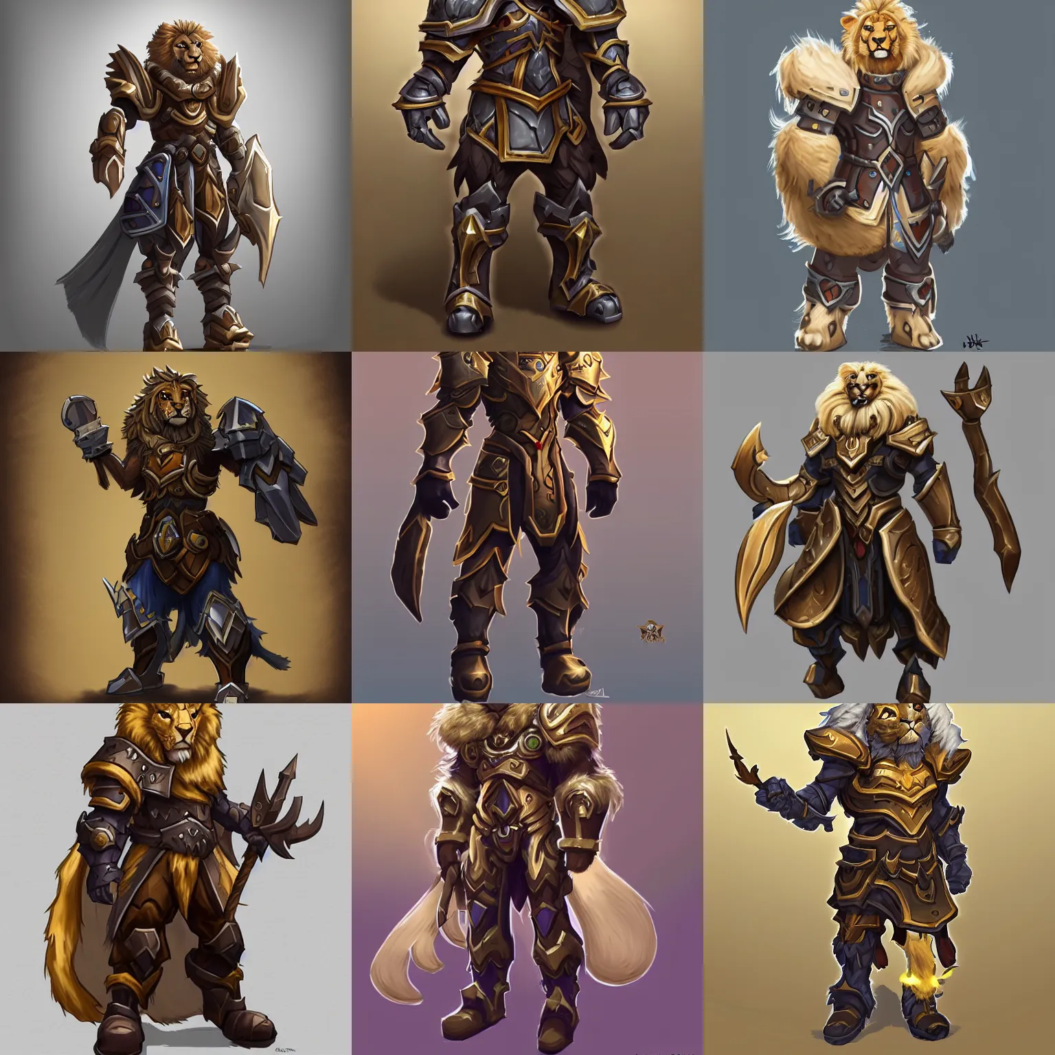 Prompt: concept art for a paladin! lion furry, wearing a paladin armor, character design, artstation trending, spritesheet, hearthstone art