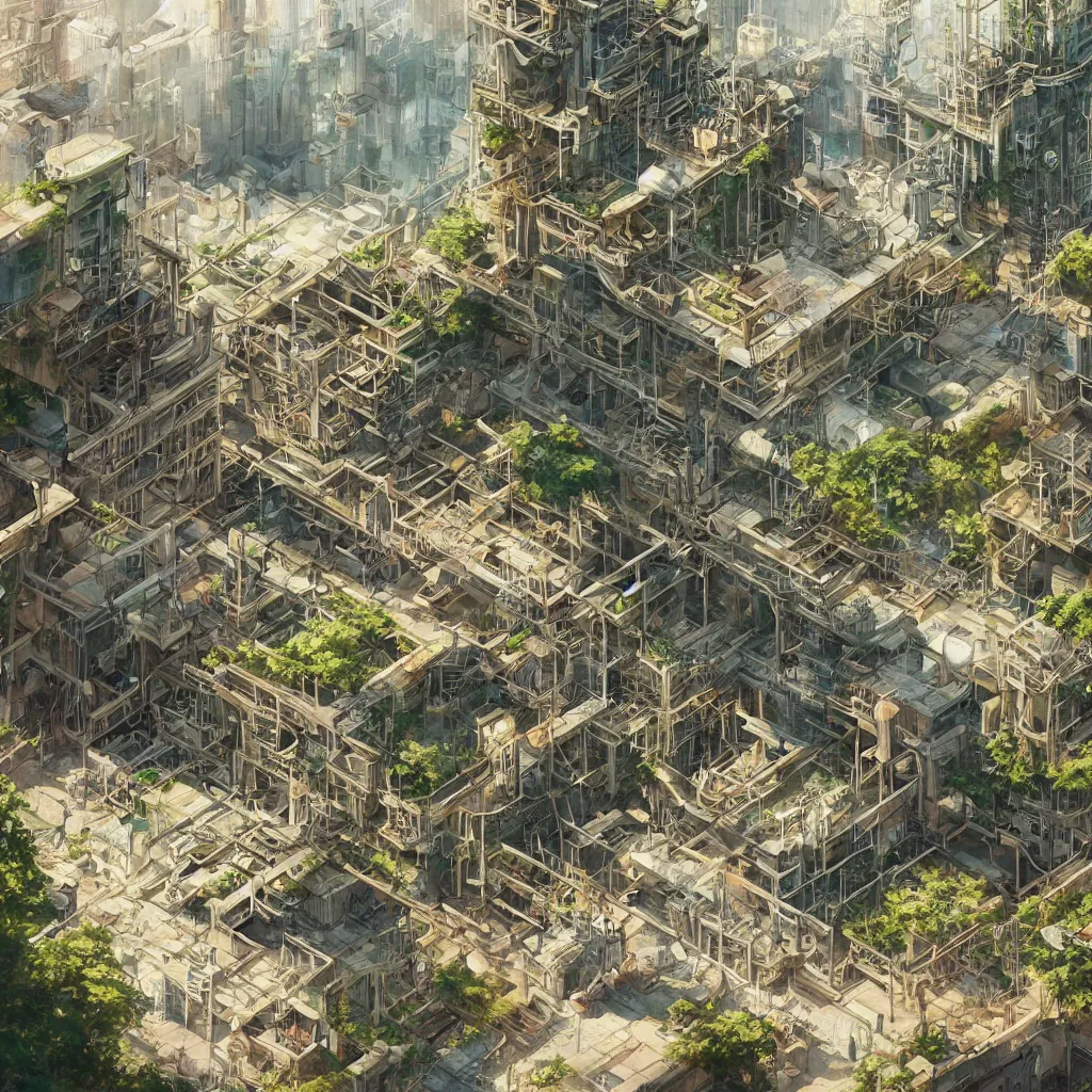 Image similar to cartoon manga anime render of a strikingly architecture, an intricate bioremediation plant, rossdraws, artgerm, norman rockwell, emiliano ponzi, epic composition, hd, octane, unreal engine, volumetric lighting, light rays, masterpiece, award - winning