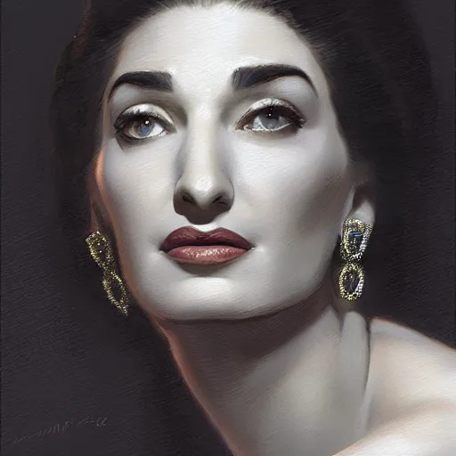 Image similar to Beautiful Maria Callas, closeup character portrait art by Donato Giancola, Craig Mullins, digital art, trending on artstation, highly detailed, high solution, symmetric face