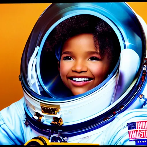 Image similar to halle bailey as an astronaut, high res imax 7 0 mm film grainy photo uhd