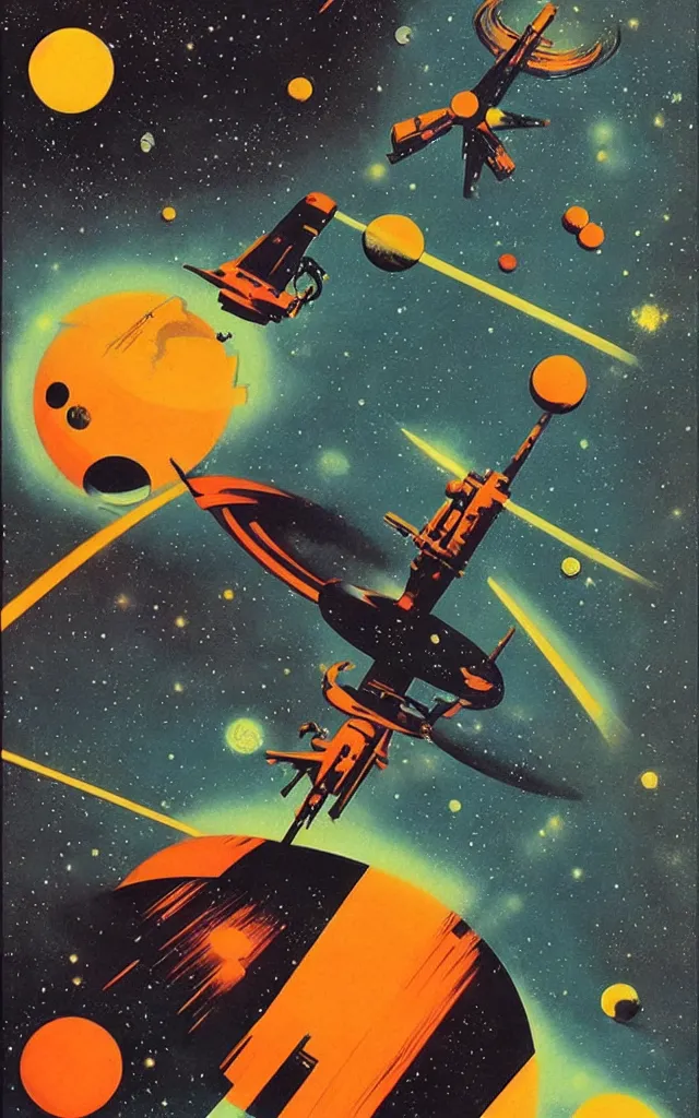 Image similar to space fantasy. bauhaus art. retro comicbook art. dean ellis.