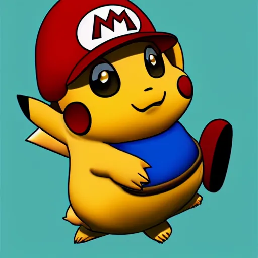 Prompt: pikachu as mario highly detailed digital art