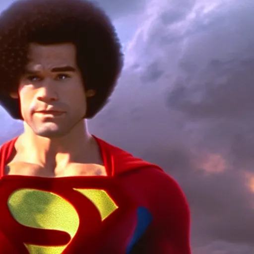 Prompt: movie scene of bob ross as superman,avengers,cinematic,hyperdetailed,photorealistoc,cinematic,professional lighting,professional compositong,8k,detailed face,muscular,shot from a high quality movie,avengers 2022