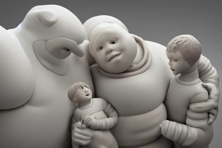 Image similar to alabaster Bibendum model, family portrait of Michelin Man, Bibendum family portrait, sculpture, photograph, studio lighting, product photography, while marble, figurine, octane render