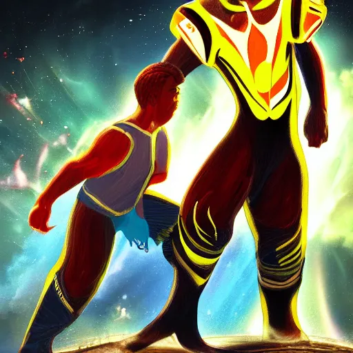 Prompt: a picture of tuvok hitting neelix with a backbreaker, intricate, highly detailed, digital painting, artstation, concept art, 4 k