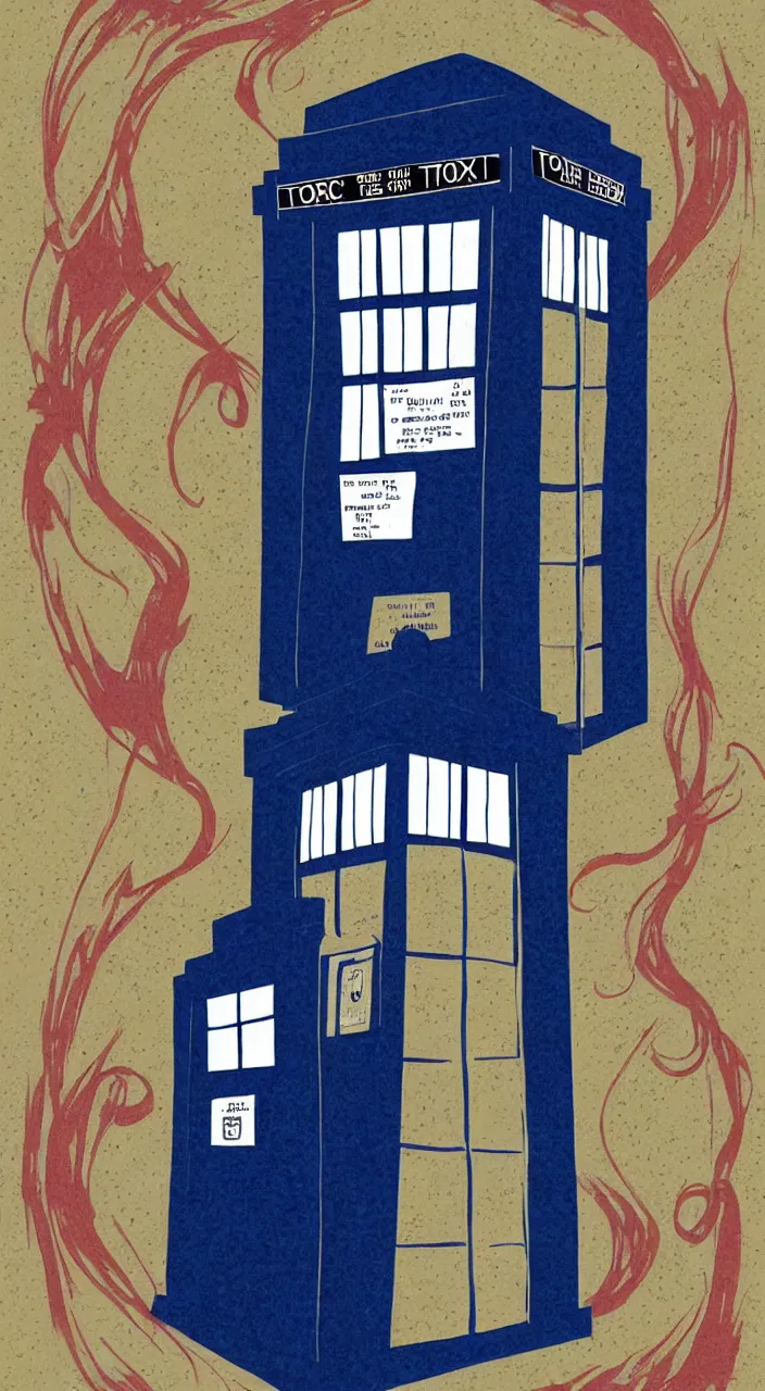 Image similar to the doctor and the TARDIS in an art deco style