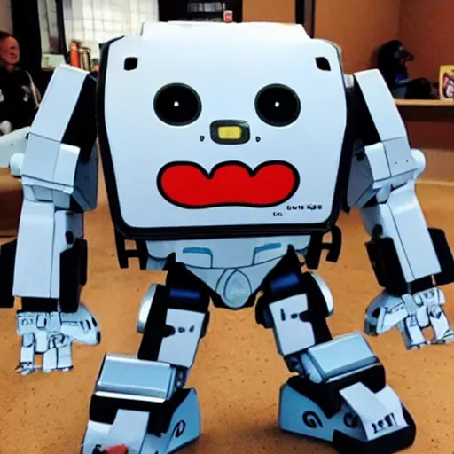 Image similar to ED-209 with a Sanrio themed paint job.