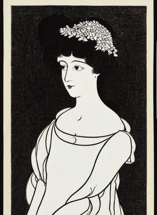 Prompt: a portrait of a pretty young lady by aubrey beardsley