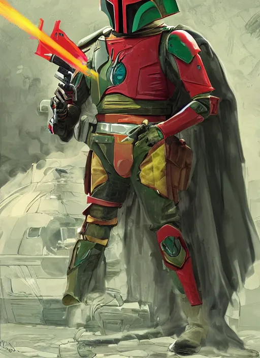 Prompt: boba fett x the flash, digital art, character mashup, epic lighting, combination art