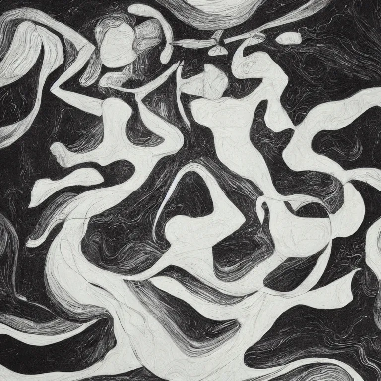 Prompt: Never-before-scene unique symbolist monochrome abstract artwork with a very creative composition and strong motifs.
