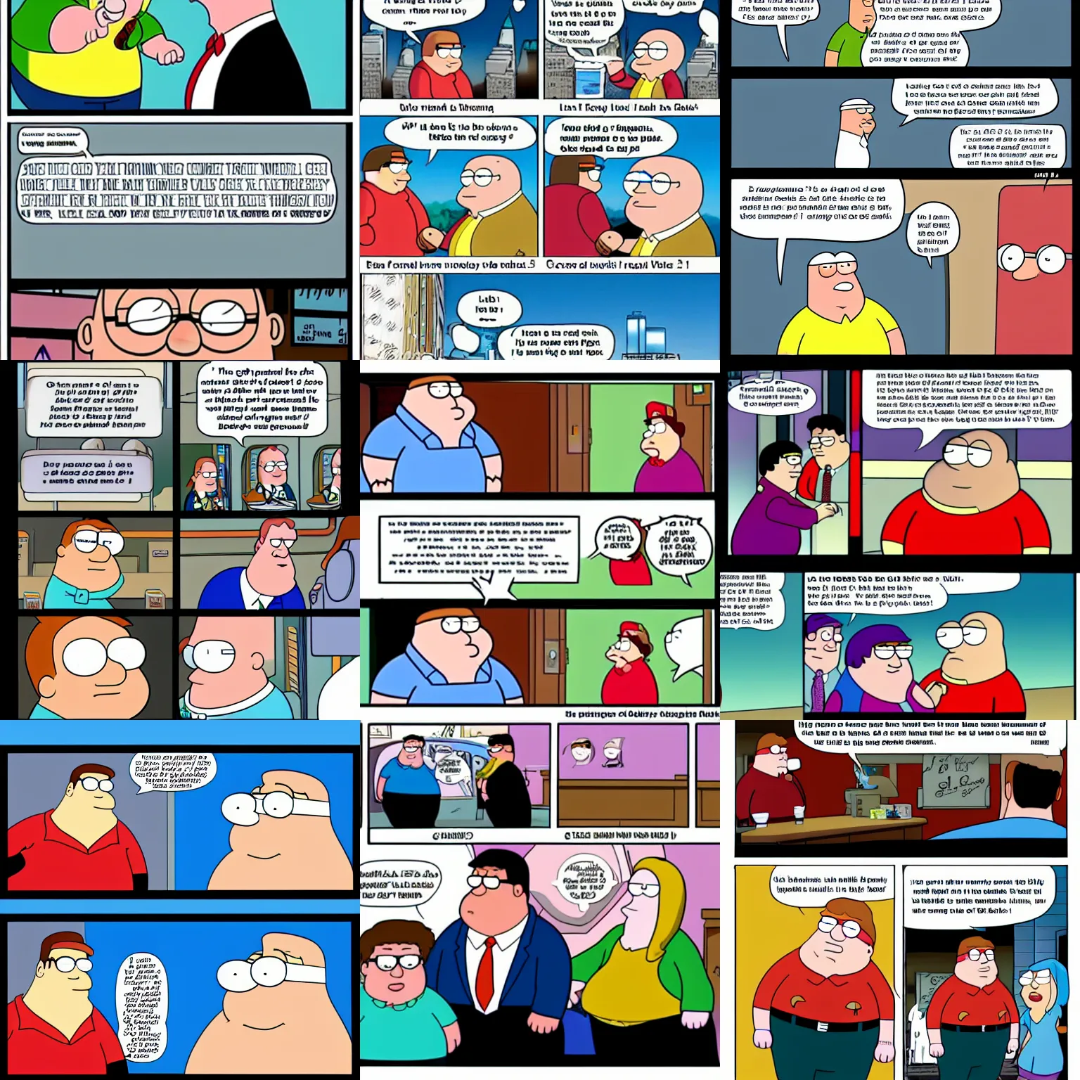 Prompt: Peter Griffin talking to Lois with speech bubbles that contain the 9/11 attacks, screenshot from an episode of Family Guy
