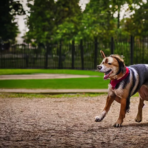 Image similar to a photograph of a dog playing in the park, hyperrealism, photo realistic, canon pro