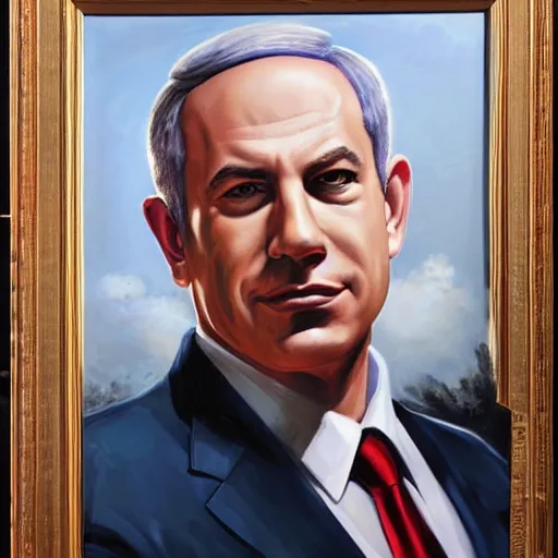 Prompt: A portrait of Benjamin Netanyahu as Captain America by Alex Ross, detailed