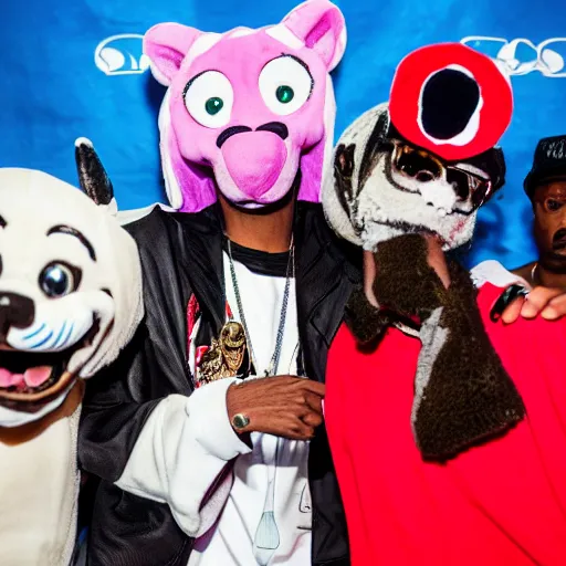 Prompt: snoop dogg taking a photo with fursuiters at a furry convention, 4 k photography